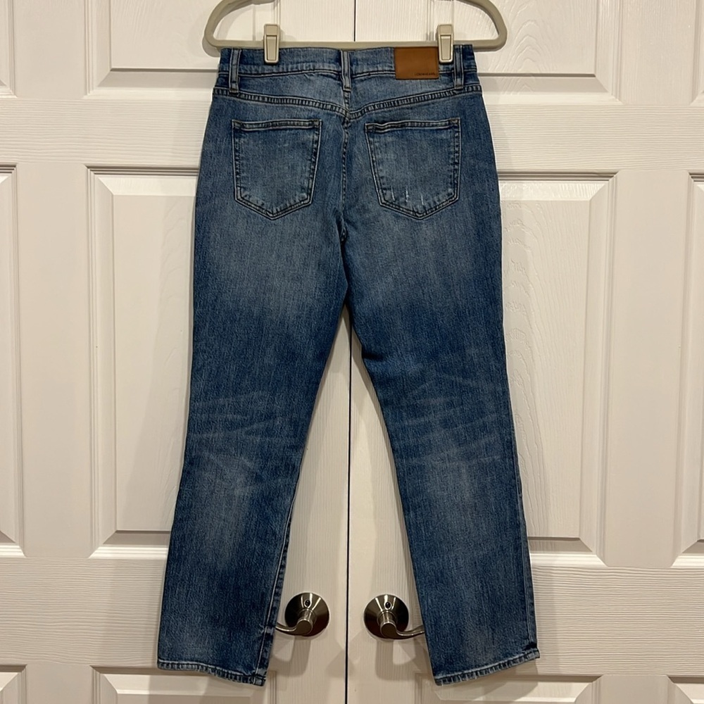 J. Crew Slim Broken-in Boyfriend Patchwork Distressed Blue Denim Jeans Size 27 - Picture 5 of 10